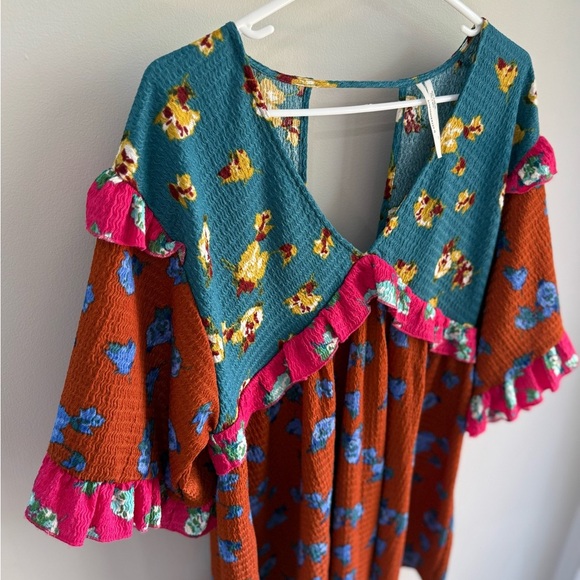 By Anthropologie Ruffled Sleep Mini Dress - Floral Patchwork - Size Small Petite - Picture 9 of 13